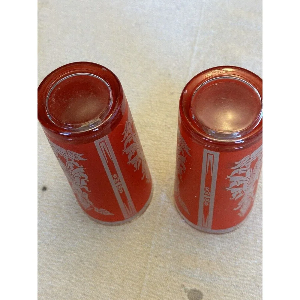 Set 2 VTG 1960 Mid Century Culver Red Gold Siam Thai Goddess Drinking Glasses